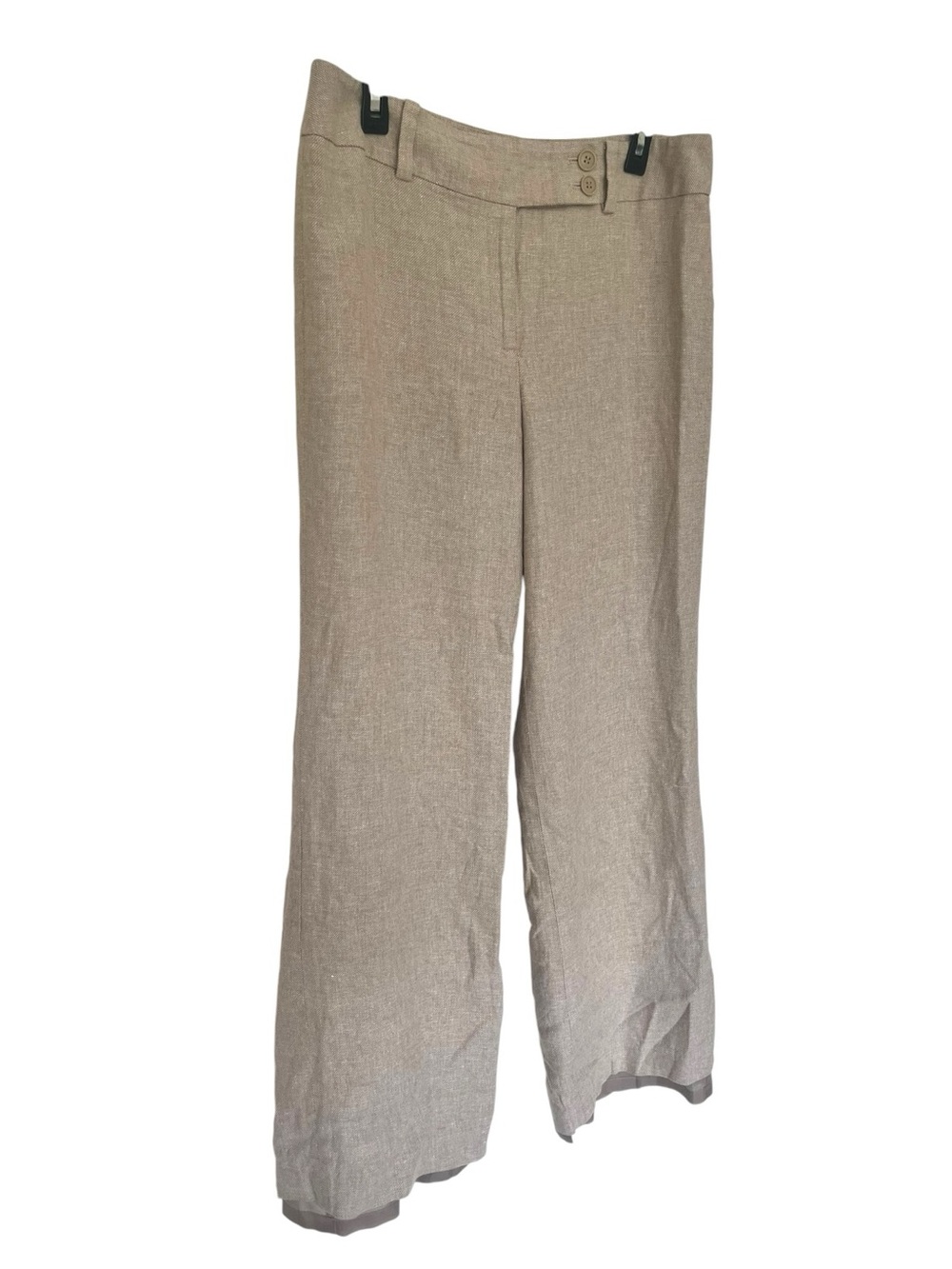 Ann Taylor Just Below Waist Wide Leg Linen Pants Sz 12 Flat Front Beige Business